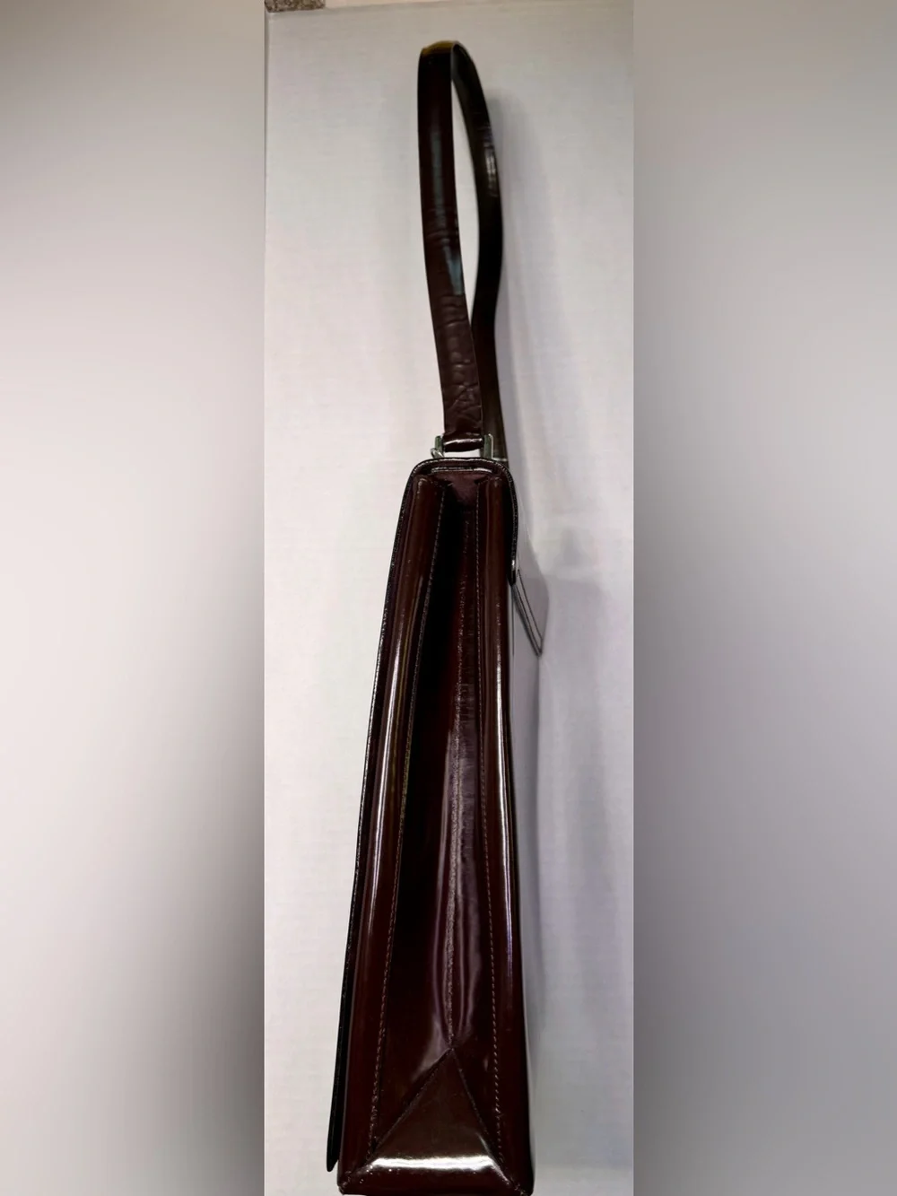 Vintage Gucci Tom Ford Brown Patent Leather T-Lock Shoulder Bag Y2K Italy